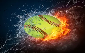 Softball With Fire And Water Effect Wallpaper