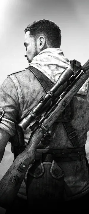 Soldier_with_ Sniper_ Rifle_ Back_ View Wallpaper