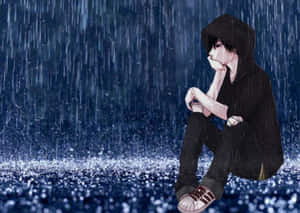 Solitary_ Anime_ Character_in_ Rain.jpg Wallpaper