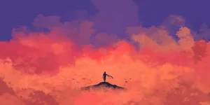 Solitary_ Figure_ Amidst_ Crimson_ Skies Wallpaper