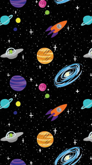 Space Planets Doodle Pattern Wallpaper