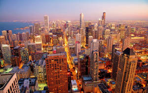Spectacular Aerial View Of Chicago Skyline Wallpaper