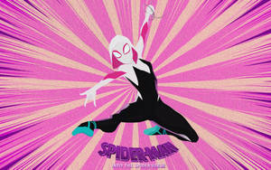 Spider Gwen Flying Through A Pink Burst Of Energy Wallpaper