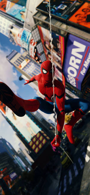 Spider-man Swinging Superhero Iphone Wallpaper