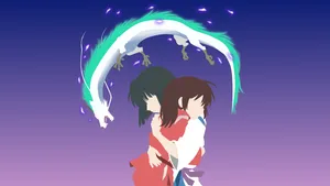 Spirited Away Chihiro And Haku Hug Minimalist Wallpaper