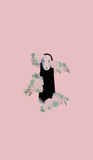 Spirited Away Pink No Face Minimalist Floral Wallpaper