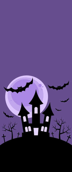 Spooky Castle Surrounded By Dead Trees Purple Halloween Wallpaper