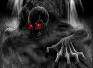 Spooky Halloween Skeleton In A Pumpkin Patch Wallpaper