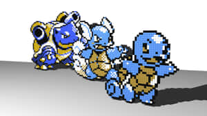 Squirtle, Wartortle, And Blastoise Pixel Art Style Wallpaper