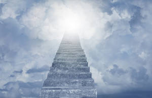 Stairway With Funeral Clouds Wallpaper