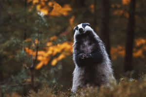 Standing Badgerin Autumn Forest Wallpaper