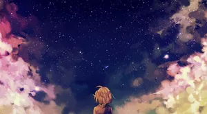 Stargazing Anime Character Nebula Backdrop Wallpaper