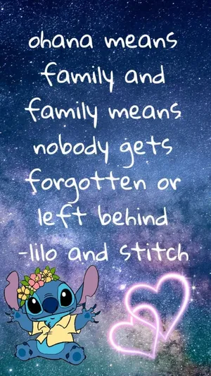 Starry Aesthetic Stitch Ohana Quote Wallpaper