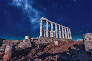 Starry Blue Night Sky Sounion Wallpaper