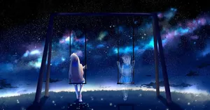 Starry Night Swing Solitude Anime Art Wallpaper