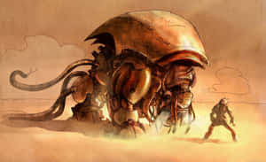 Steampunk_ Octopus_ Mech_ Confrontation Wallpaper