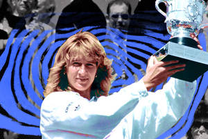 Steffi Graf Celebrating Victory With A Silver Trophy Wallpaper