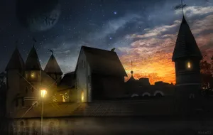 Stone House Fantasy Art Sunset Wallpaper