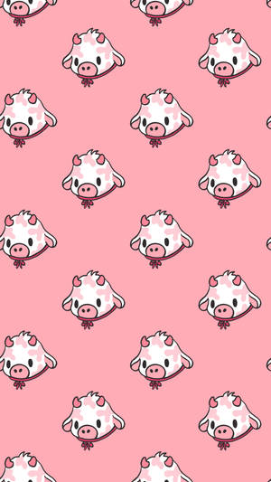 Strawberry Cow Wearing Ribbon Pattern Wallpaper