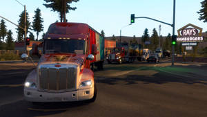 Striking Sunset Journey With American Truck Simulator Wallpaper