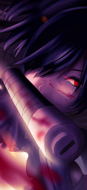 Stunning 4k Anime Battle Scene Features Character With Glowing Red Eyes For Iphone. Wallpaper