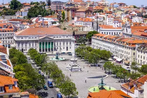 Stunning Aerial View Of Rossio Square In Beautiful Lisbon Wallpaper