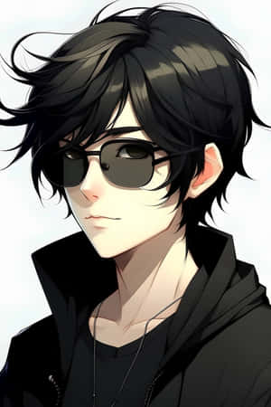 Stylish Anime Boy Black Hair Sunglasses Wallpaper