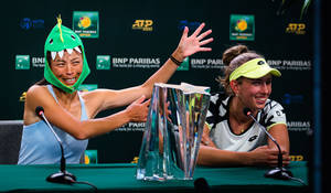 Su-wei Hsieh Elise Mertens Press Conference Wallpaper