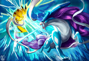 Suicune Versus Pikachu Wallpaper