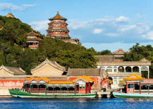 Summer Palace Tourist Boats Wallpaper
