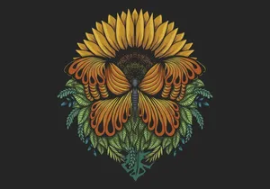 Sunflower Butterfly Artwork Wallpaper