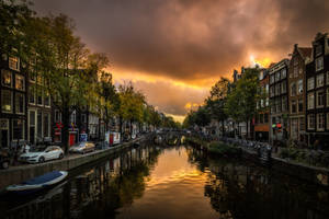 Sunset At Amsterdam Canal Wallpaper