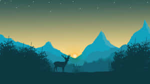 Sunset Mountain Silhouettewith Deer Wallpaper