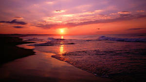 Sunset On The Dark Beach Wallpaper