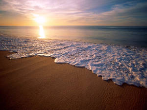 Sunset Over Mexico Sandy Beach Waves Wallpaper