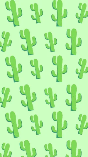 Super Light Green Cactus Pattern Design Wallpaper