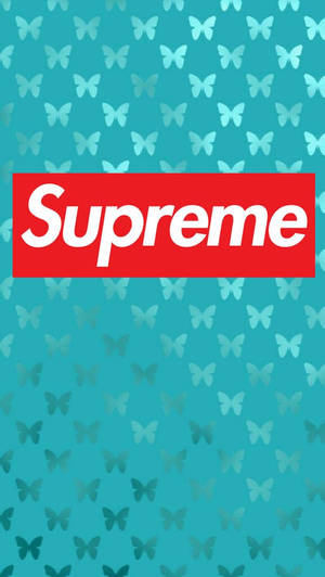 Supreme Logo In Butterfly Pattern Wallpaper