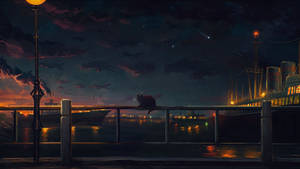 Surreal Night View Of Anime City's Illuminated Skyline Wallpaper
