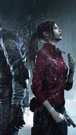 Survivors Leon S Kennedy And Claire Redfield Brave The Dark And Stormy Night. Wallpaper