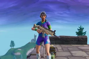 Sweaty Soccer Skin Girl With Gun Wallpaper