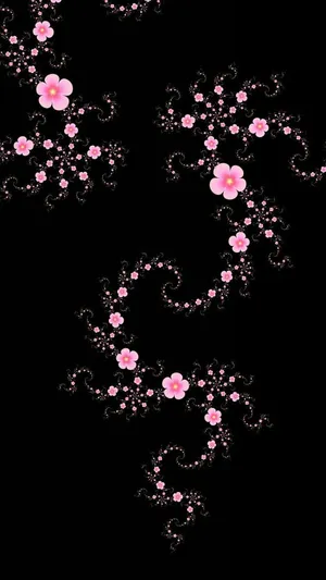 Swirly Black And Pink Flower Design Wallpaper