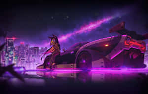 Synthwave City Girl On Car Wallpaper