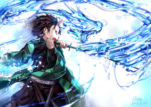 Tanjirou Of Kimetsu No Yaiba Unleashes His Powerful Water Breath Technique Wallpaper