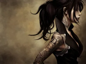 Tatuaje En El Cuello Illustrated Woman Wallpaper