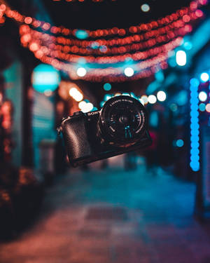 Teal And Red Dslr Camera Lights Wallpaper