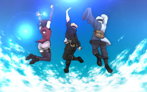Team 7 In Action, Jumping Towards The Sky In Unison Wallpaper