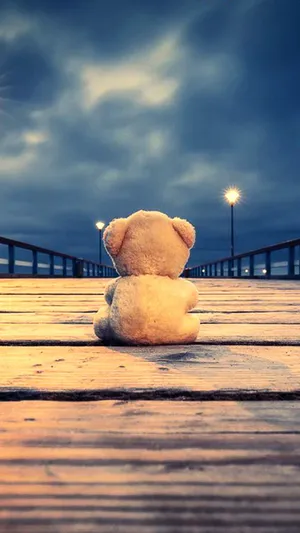 Teddy Bear On Wooden Bridge Wallpaper