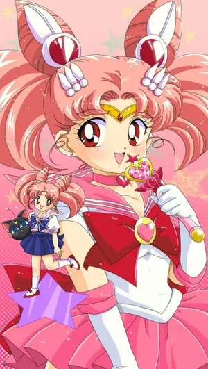 The Adorable Chibiusa In Her Pink-haired Sailor Moon Form. Wallpaper