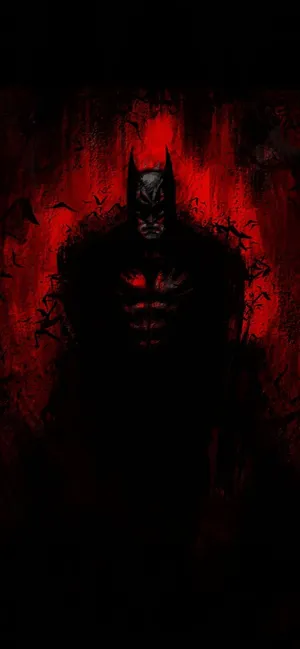 The Dark Knight Illuminates The Night With An Eerie Red Glow On A Sleek Iphone. Wallpaper