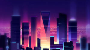 The Digital City Skyline Basked In A Beautiful Purple Hue Wallpaper